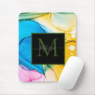 Tapis De Souris Monogramme Abstrait marbré coloré Nom