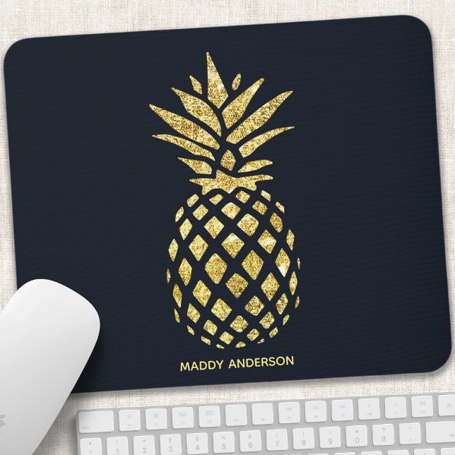Tapis De Souris Monogramme Ananas Or Bleu Marine (Créateur téléchargé)