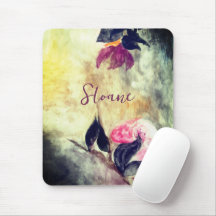 Monogramme Aquarelle rose Fleurs Feuilles noirs