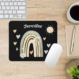 Tapis De Souris Monogramme arc-en-ciel bohème et bourdon