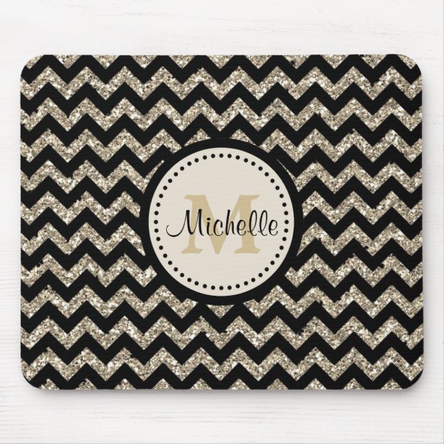 Tapis De Souris Monogramme argenté de Chevron de parties (Devant)