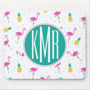 Tapis De Souris Monogramme au néon des Flamants roses  