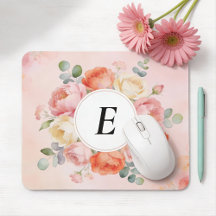 Tapis de souris monogrammé aux pivoines blush aqua