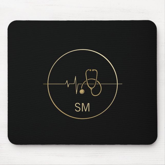 Tapis De Souris Monogramme Black Gold Médicale Stethoscope Heartbe (Devant)