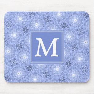 Tapis De Souris Monogramme bleu cercles motif