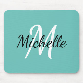 Tapis De Souris Monogramme bleu clair minimal initial + nom