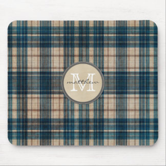 Tapis De Souris Monogramme bleu d'arrière - plan de flanelle