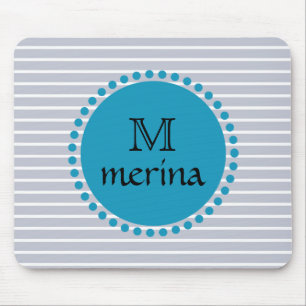 Tapis De Souris Monogramme Bleu Turquoise Barré Cercle Or
