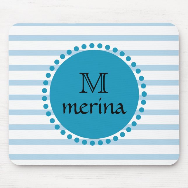Tapis De Souris Monogramme Bleu Turquoise Or strié Cercle (Devant)