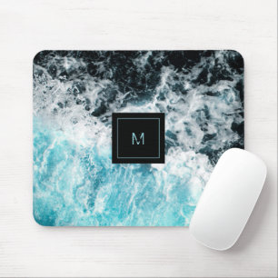 Tapis De Souris Monogramme Blue Black Ocean Waves
