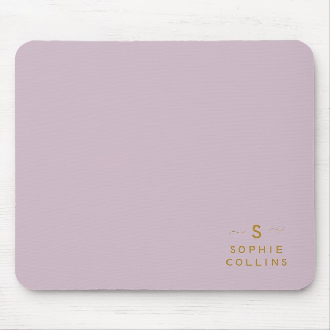 Tapis De Souris Monogramme Blush Lavande Gold Minimaliste Nom (Devant)