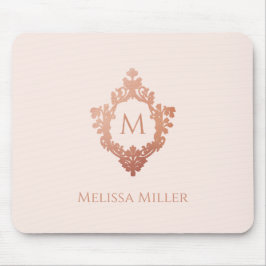 Tapis De Souris Monogramme Blush Rose Rose Gold Crest Nom élégant