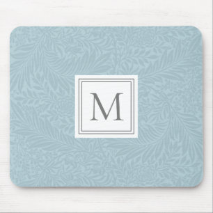 Tapis De Souris Monogramme botanique floral bleu élégant