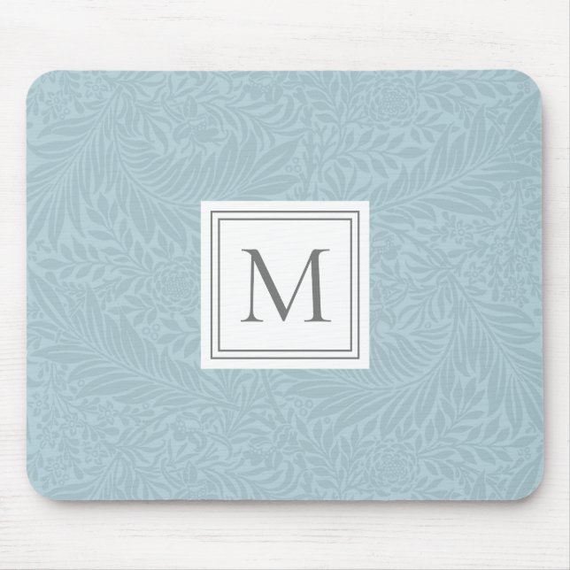 Tapis De Souris Monogramme botanique floral bleu élégant (Devant)