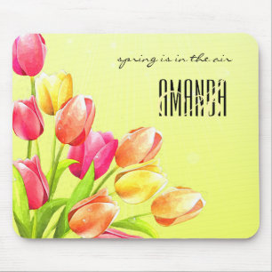 Tapis De Souris Monogramme Bouquet Tulipes Aquarelles