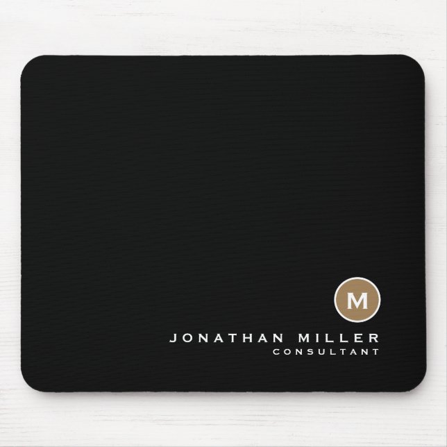 Tapis De Souris Monogramme classique minimal en or noir (Devant)