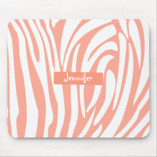 Tapis De Souris Monogramme Coral rose rayé Zèbre motif tendance