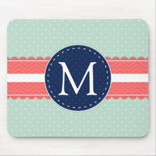 Tapis De Souris Monogramme de corail en bon état de bleu marine de