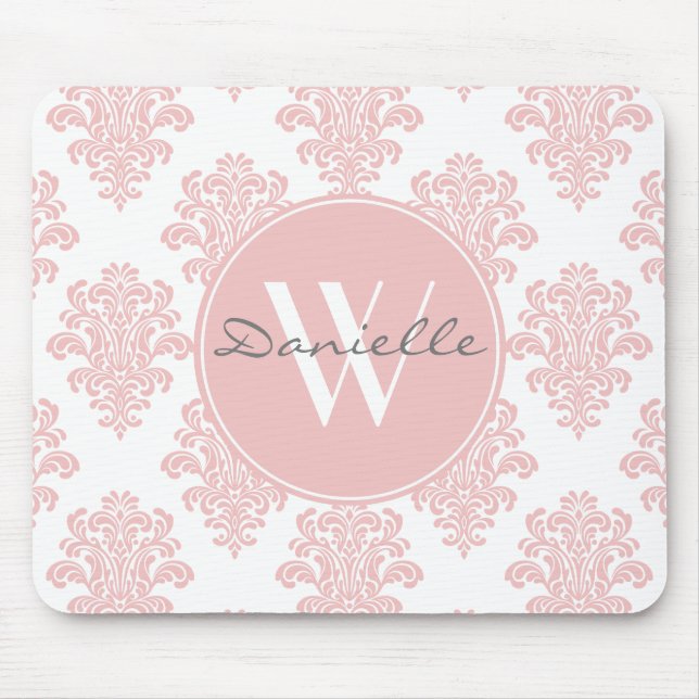 Tapis De Souris Monogramme de Damas rose Fille (Devant)