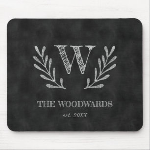 Tapis De Souris Monogramme de famille avec couronne de laurier sur
