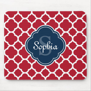 Tapis De Souris Monogramme de marine Motif en treillis rouge