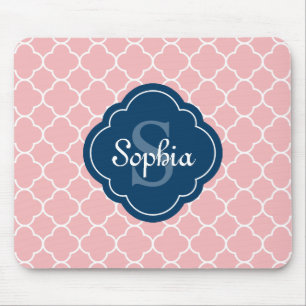 Tapis De Souris Monogramme de marine Motif rose Quatrefoil