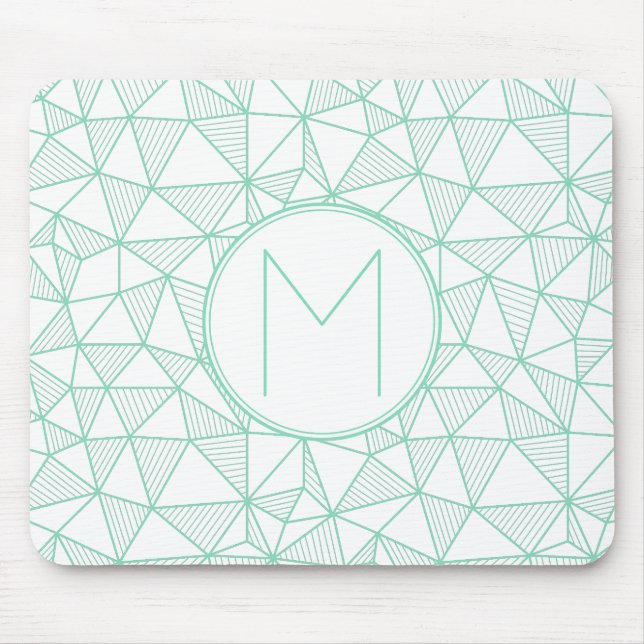 Tapis De Souris Monogramme de Motif géométrique moderne et blanc (Devant)