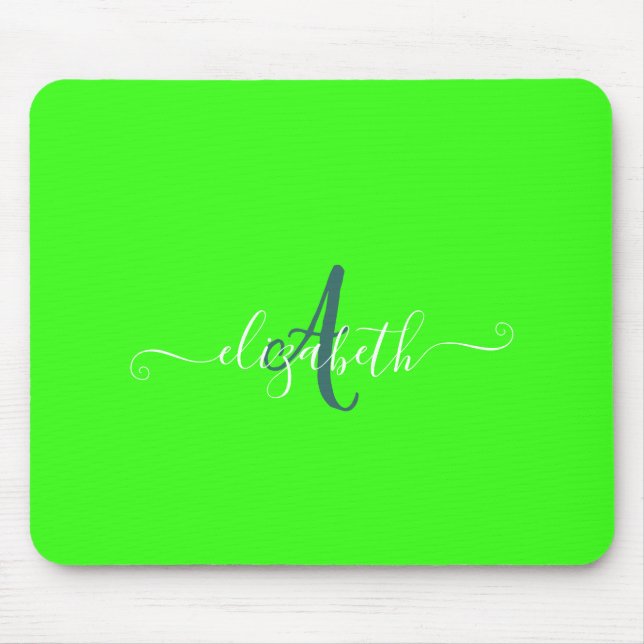 Tapis De Souris Monogramme de néon fluorescent vert (Devant)