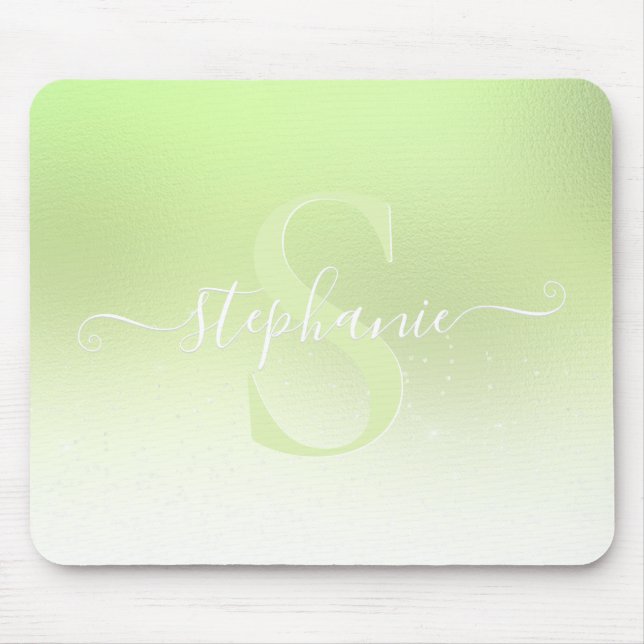 Tapis De Souris Monogramme de Parties scintillant à étincelle vert (Devant)