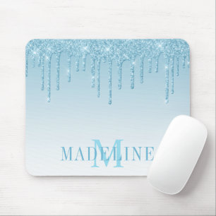 Tapis De Souris Monogramme de Parties scintillant bleu clair moder