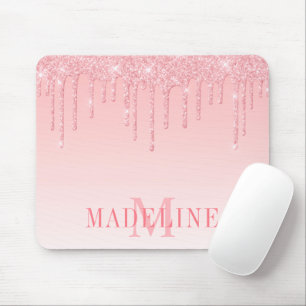 Tapis De Souris Monogramme de Parties scintillant rose moderne