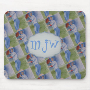 TAPIS DE SOURIS MONOGRAMME DE PASSE DE TOUCHDOUBLE DE FOOTBALL