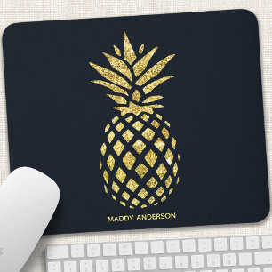 Tapis De Souris Monogramme de Pineapple en Or et Bleu Marine