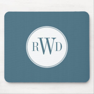 Tapis De Souris Monogramme de Pinstripe bleu acier Mousepad