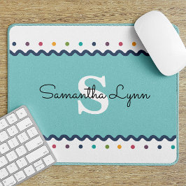 Tapis De Souris Monogramme de point de polka arc-en-ciel personnal