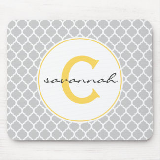 Tapis De Souris Monogramme de quadrefoil gris et jaune