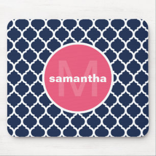 Tapis De Souris Monogramme de Quatrefoil de bleu et de roses