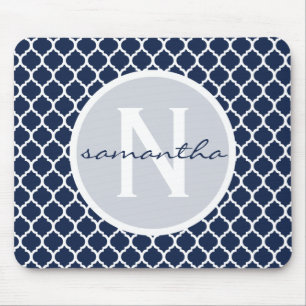Tapis De Souris Monogramme de Quatrefoil de bleu marine et de
