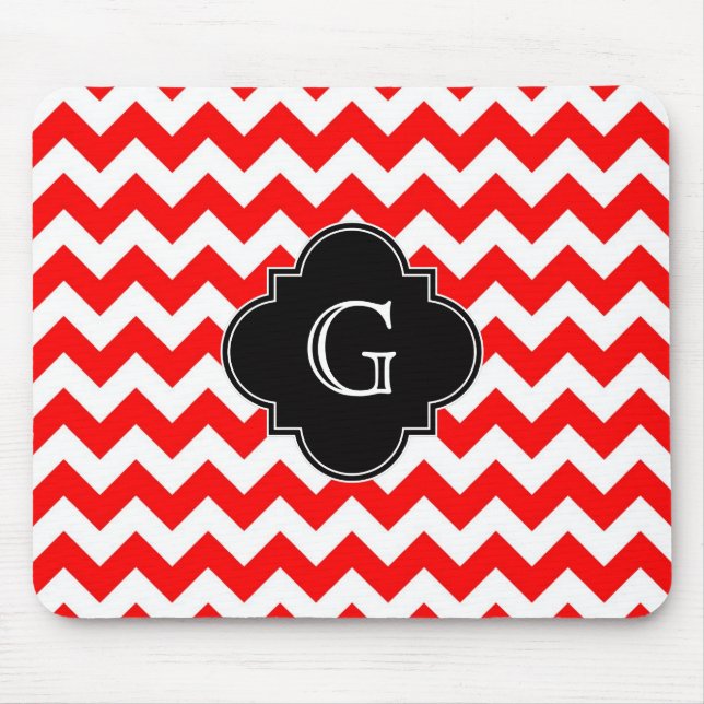 Tapis De Souris Monogramme de Quatrefoil noir blanc rouge clair Ch (Devant)