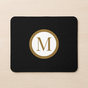 Tapis De Souris Monogramme de sceau central personnalisé noir et o