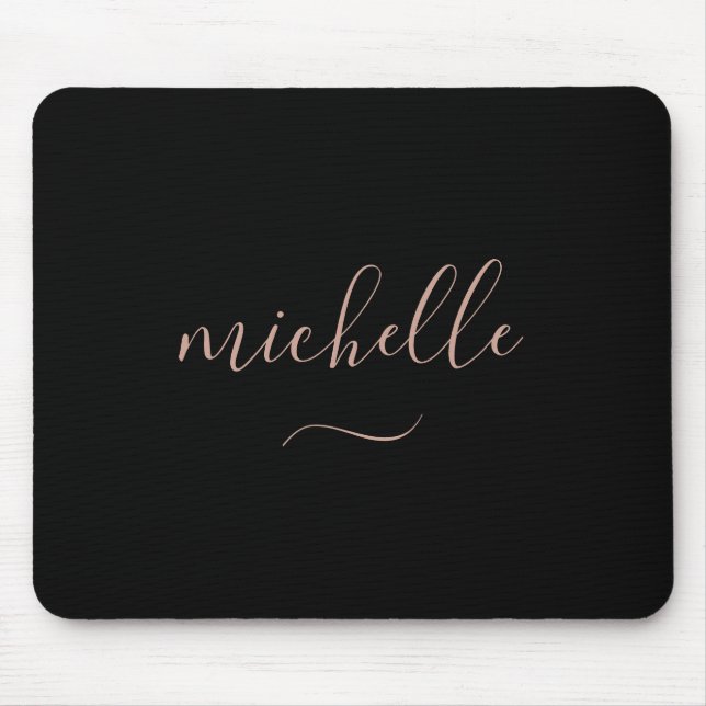 Tapis De Souris Monogramme de script tendance noir or (Devant)