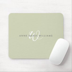Tapis De Souris Monogramme de style moderne vert sauge blanc