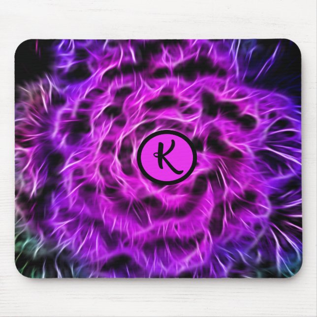 Tapis De Souris Monogramme d'énergie du néon mauve métaphysique (Devant)
