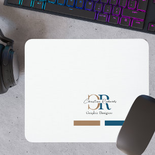 Tapis De Souris Monogramme d'or bleu simple