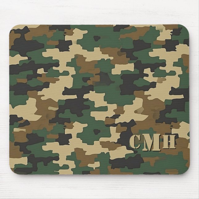 Tapis De Souris Monogramme du crayon de camouflage rétro vert mili (Devant)