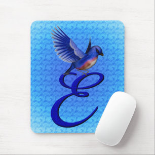 Tapis De Souris Monogramme élégant de Bluebird initial E
