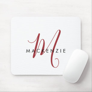 Tapis De Souris Monogramme élégant moderne blanc rouge script