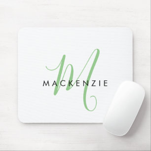 Tapis De Souris Monogramme élégant moderne blanc vert écriture