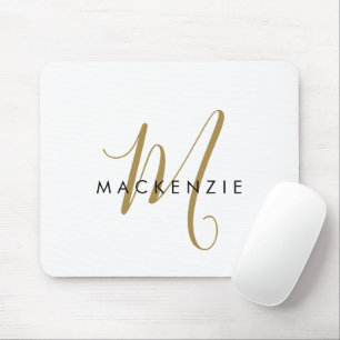 Tapis De Souris Monogramme élégant moderne en or blanc écriture