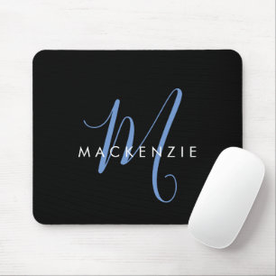 Tapis De Souris Monogramme élégant moderne noir bleu script